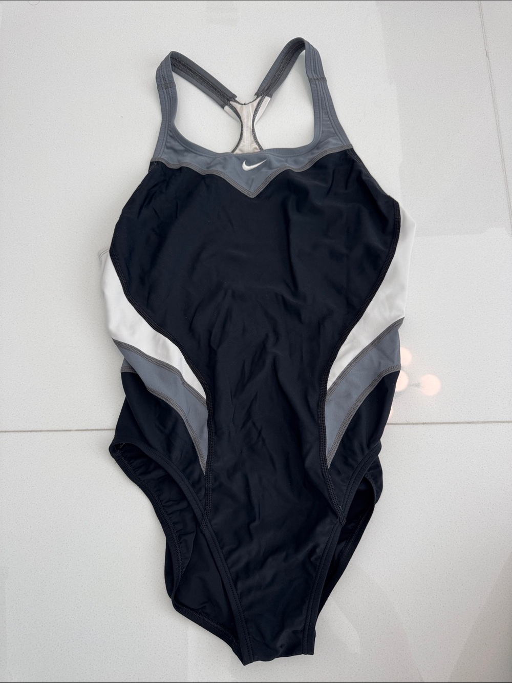 Nike Black, Gray & White Racerback Performance One-Piece